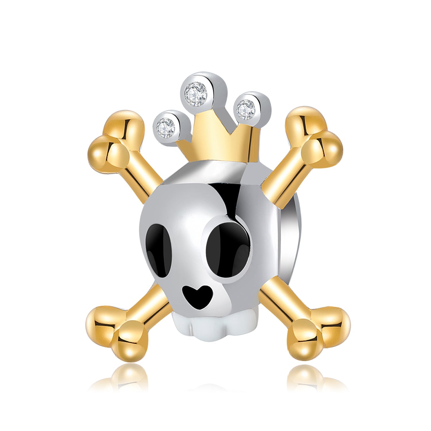 Totenkopf mit Krone gekreuz von goldenen Knochen