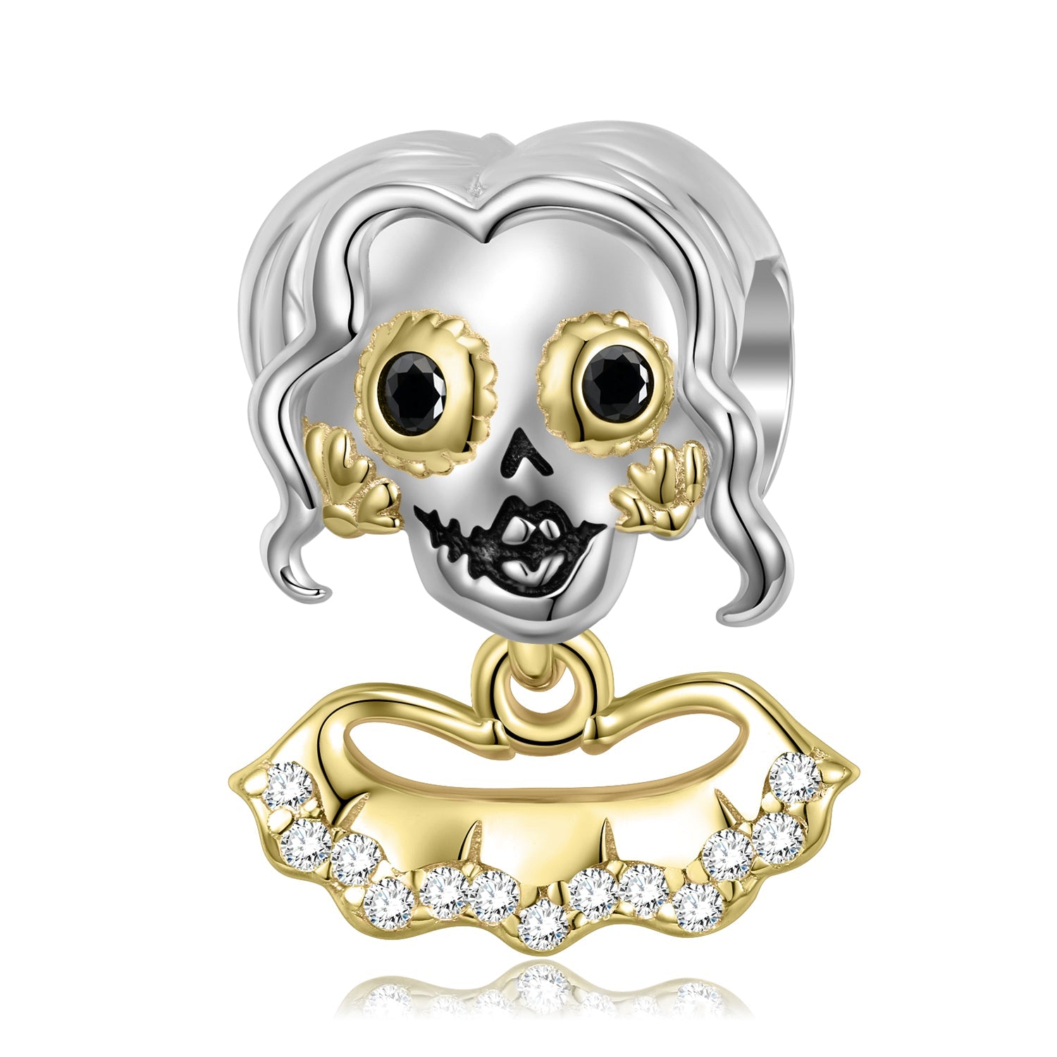Damen Totenkopf mit gold Diamanten Collier