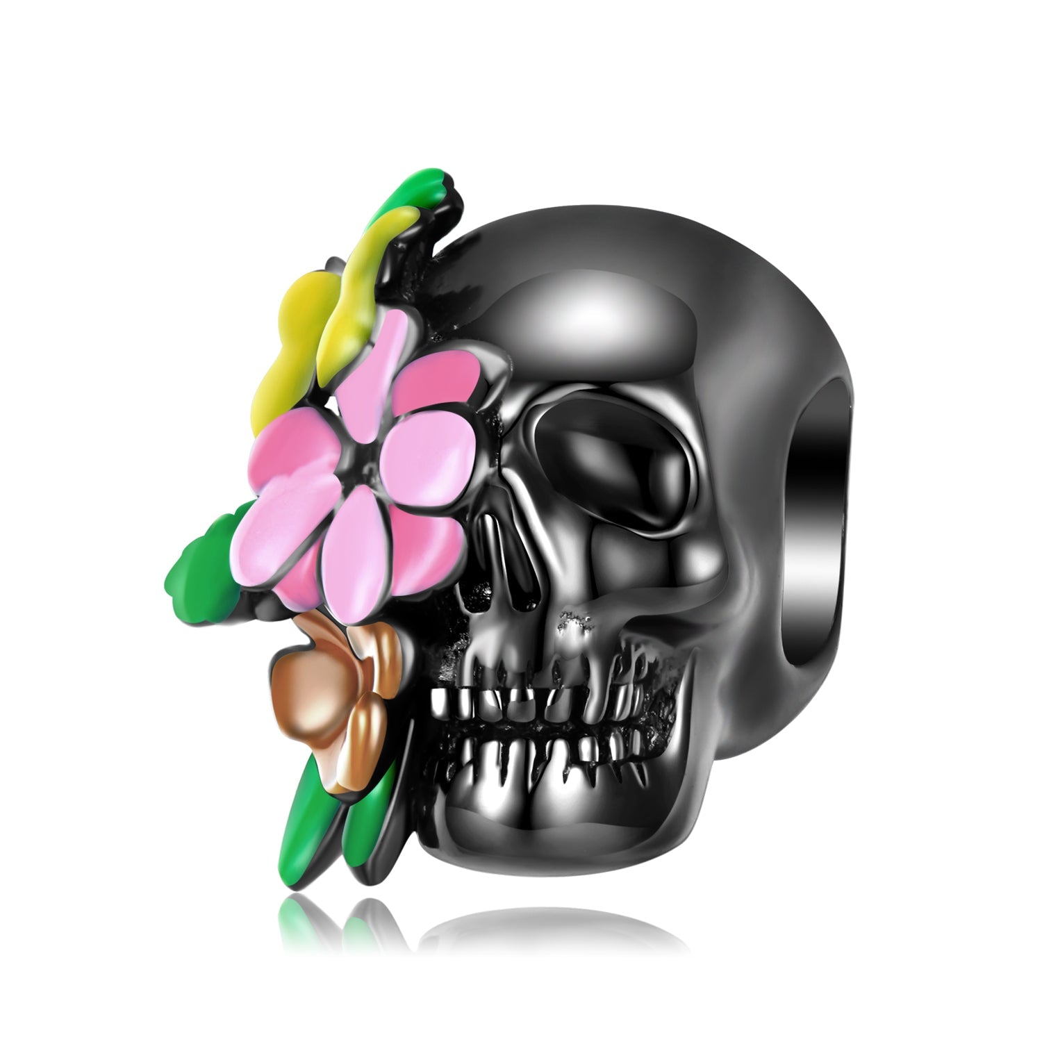 Schwarzer Totenkopf mit Blumen