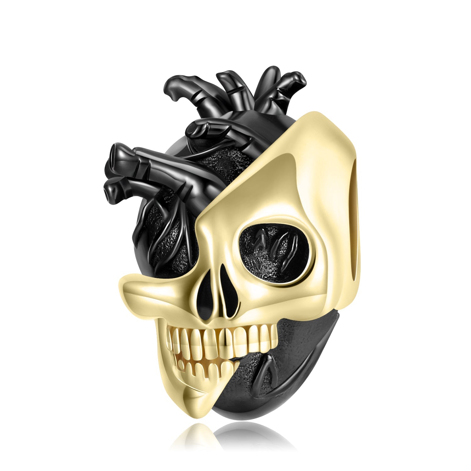 Totenkopf mit offenem Schädel und goldener Maske