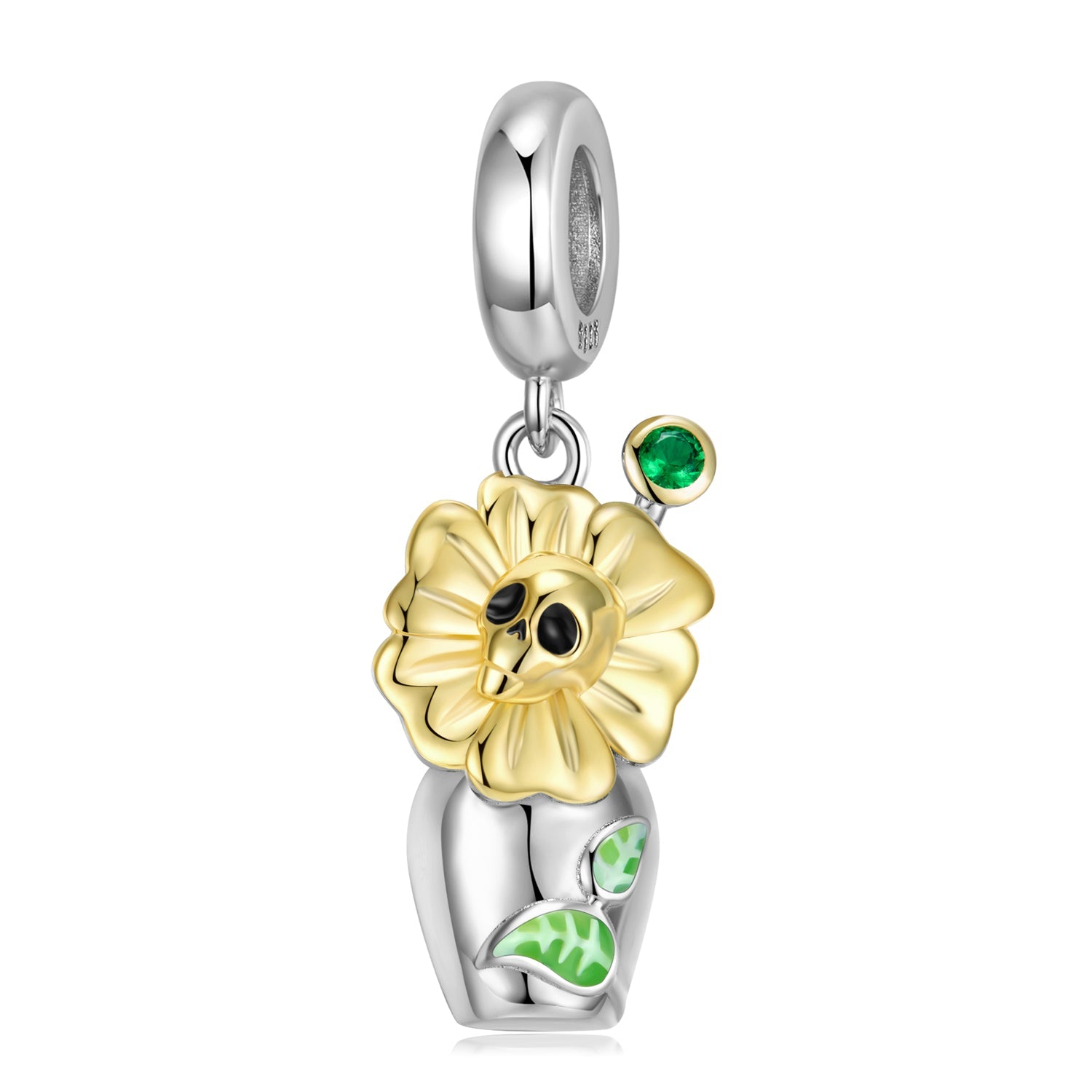 Totenkopf Blumenvase mit grünem Diamant