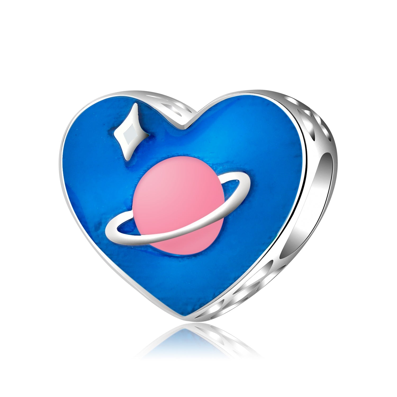 Blue heart with pink planet