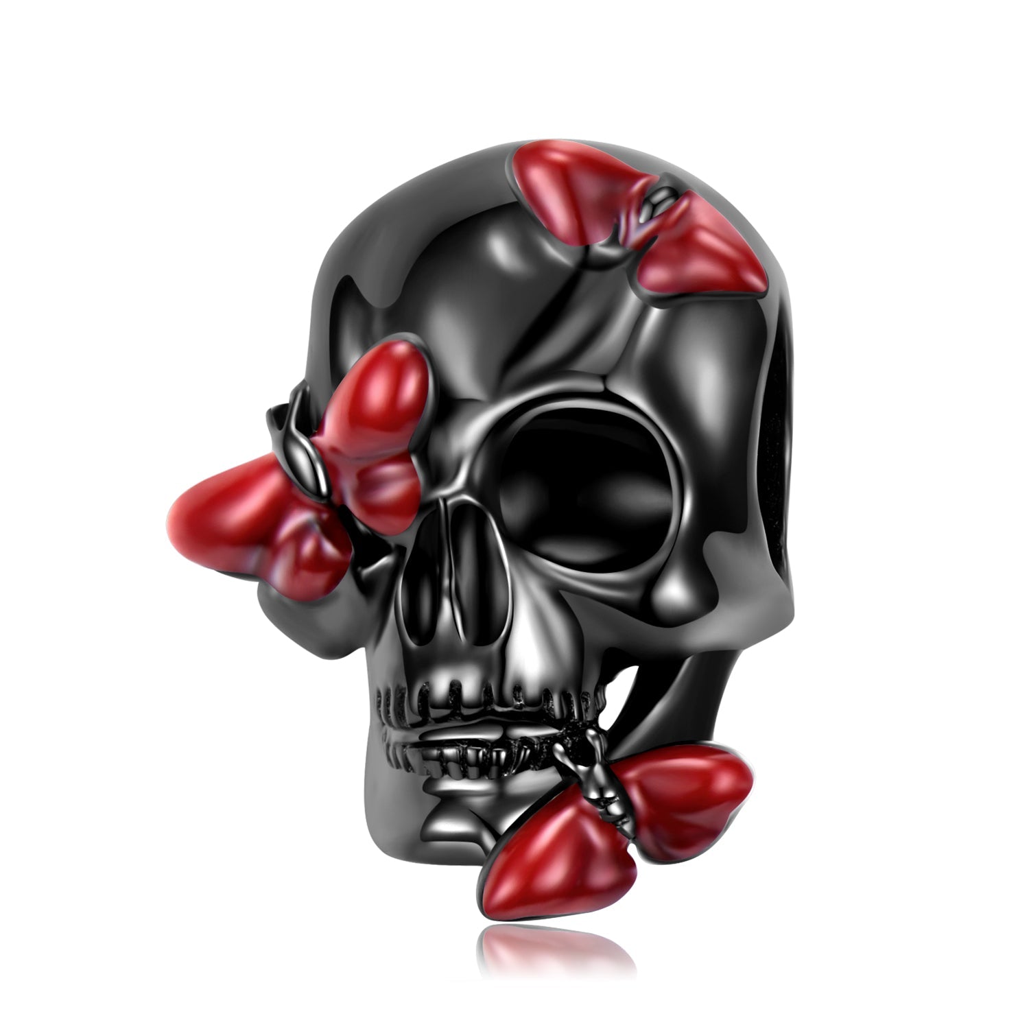 Crâne noir avec papillons rouges
