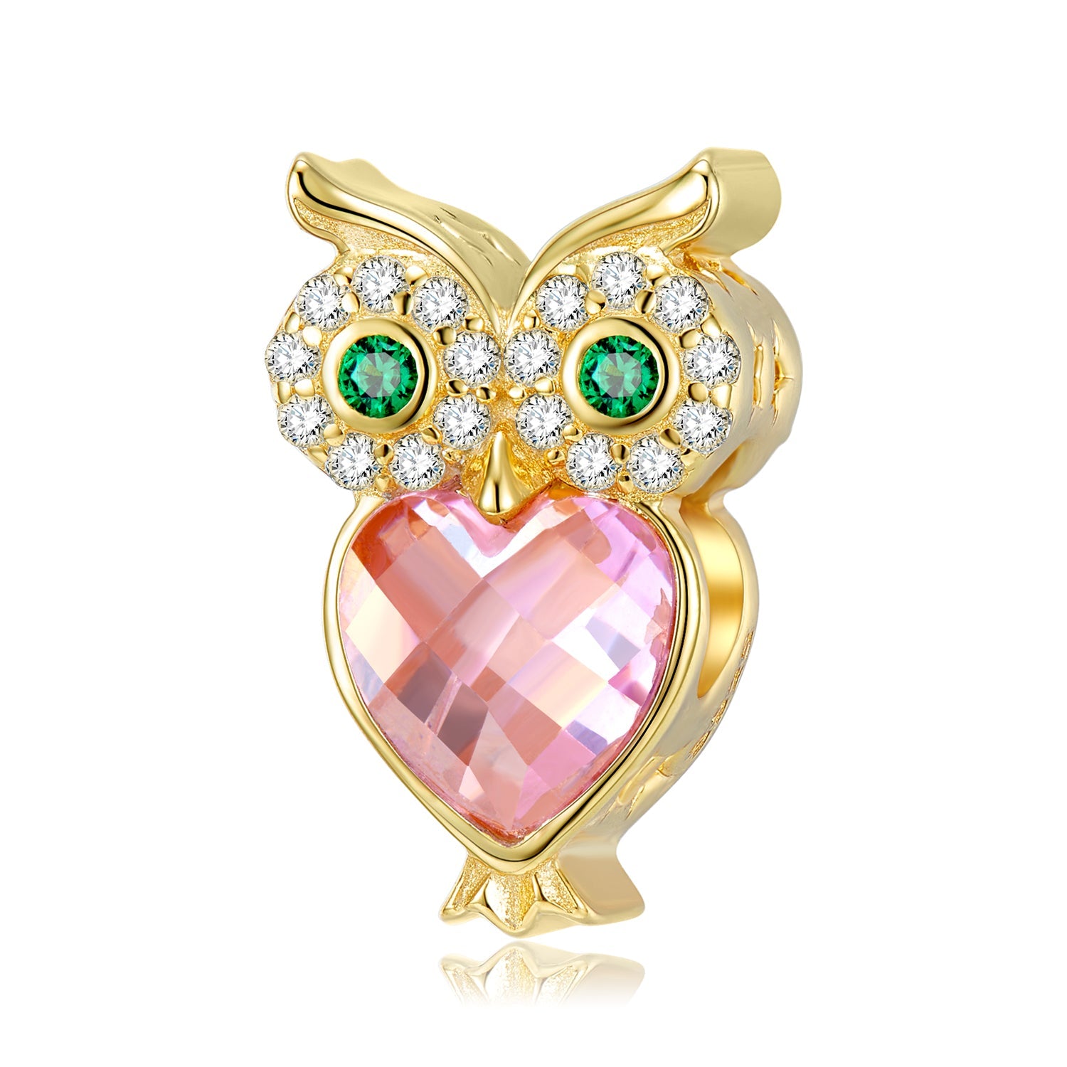 Golden owl with pink heart diamond