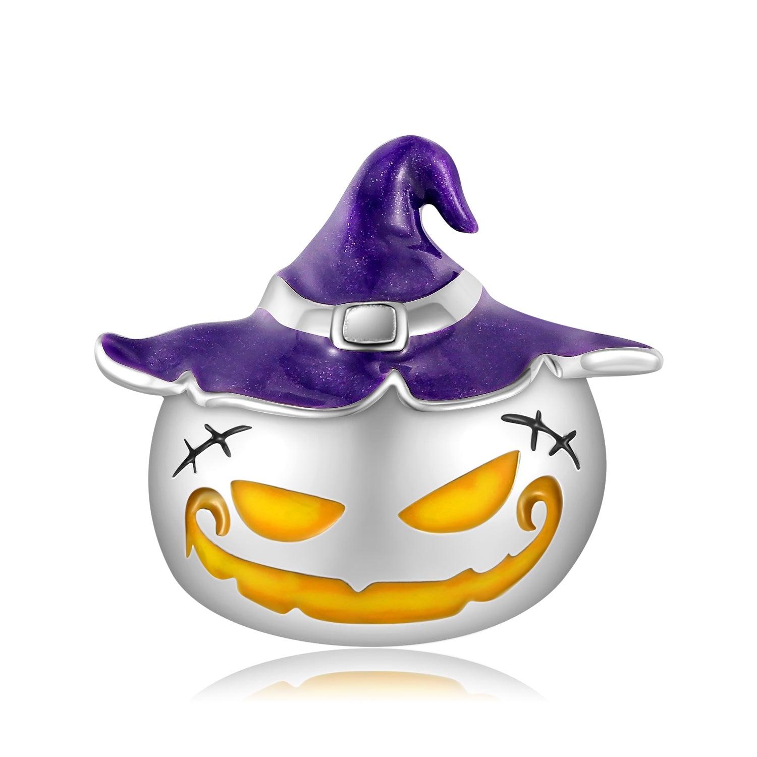 Scary pumpkin with purple witch hat