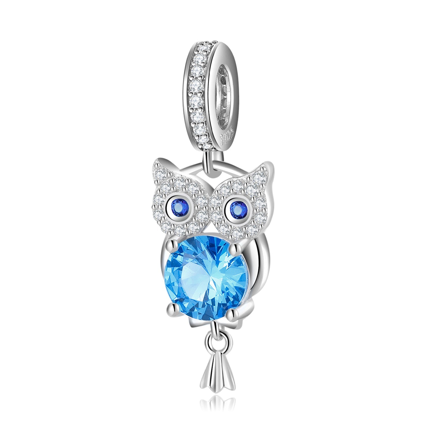Owl with blue zirconia