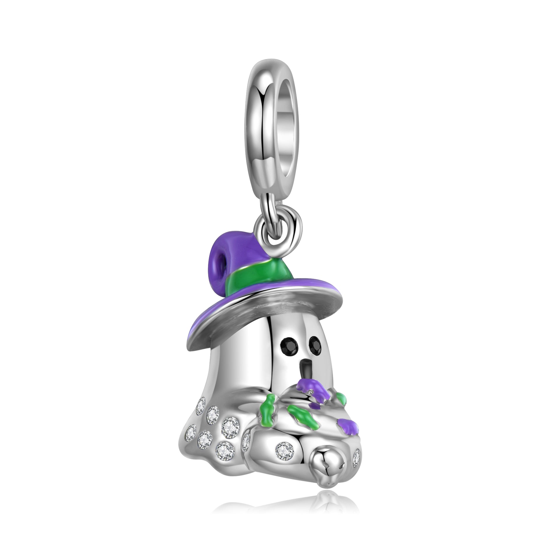 Cute ghost with purple witch hat